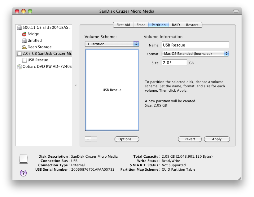 Disk Utility Partition Options