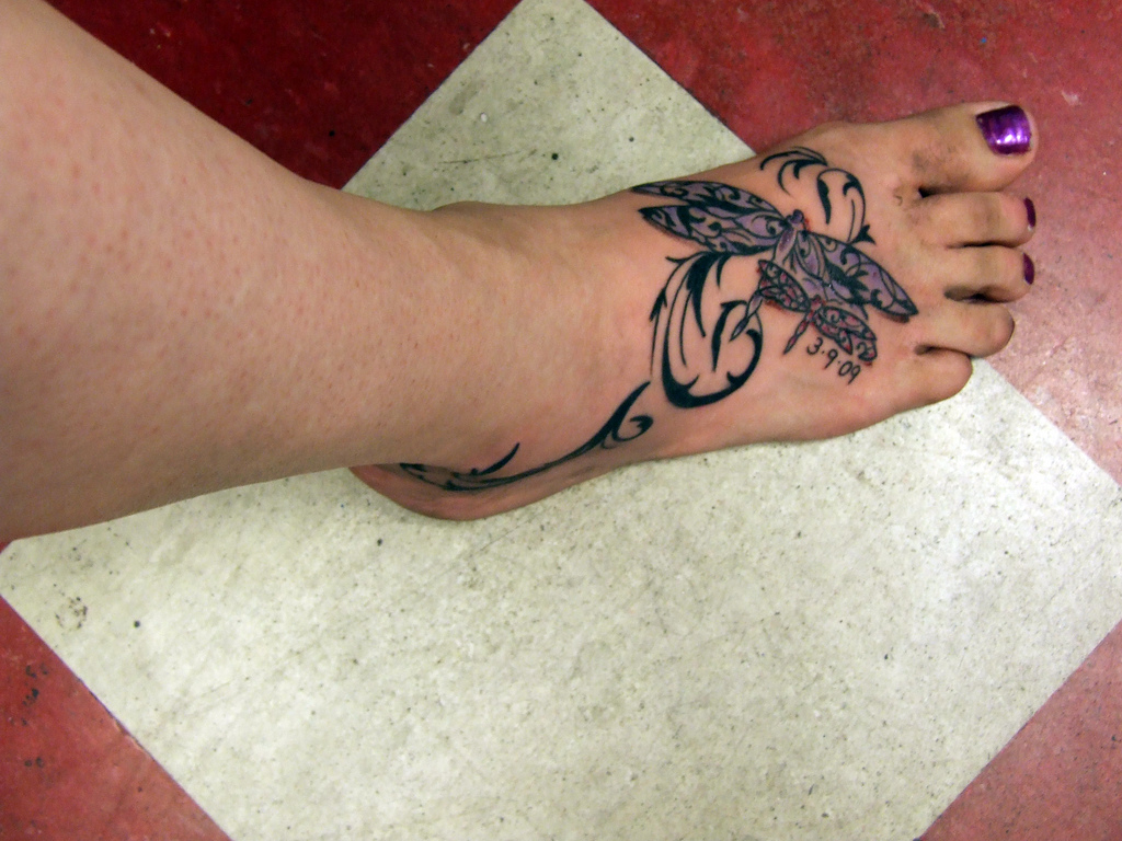 Dragonfly Tattoo Designs On Foot