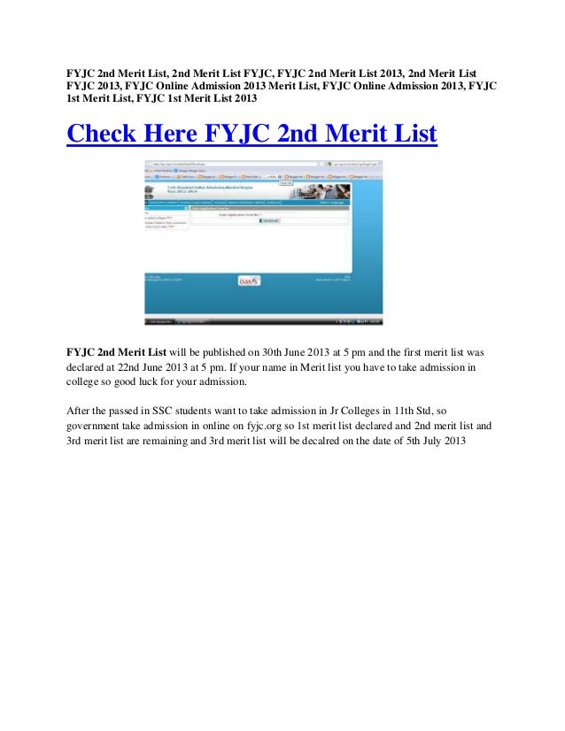 Fyjc Second Merit List