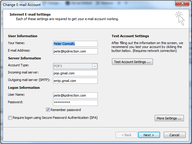 Gmail Account Settings Outlook 2007