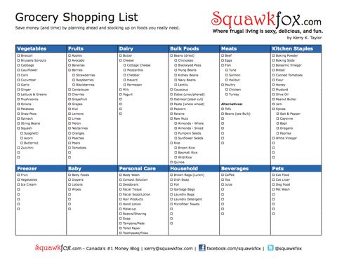 Grocery List Template Pdf