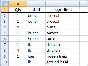 Grocery Shopping List Excel