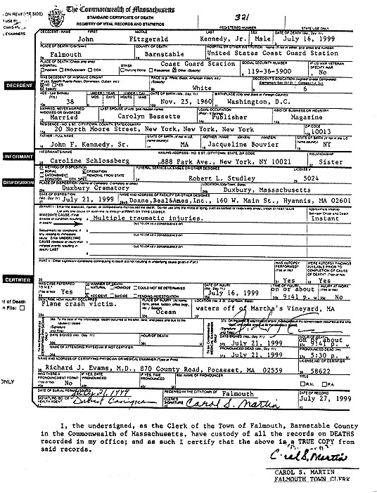 Jfk Jr Death Certificate