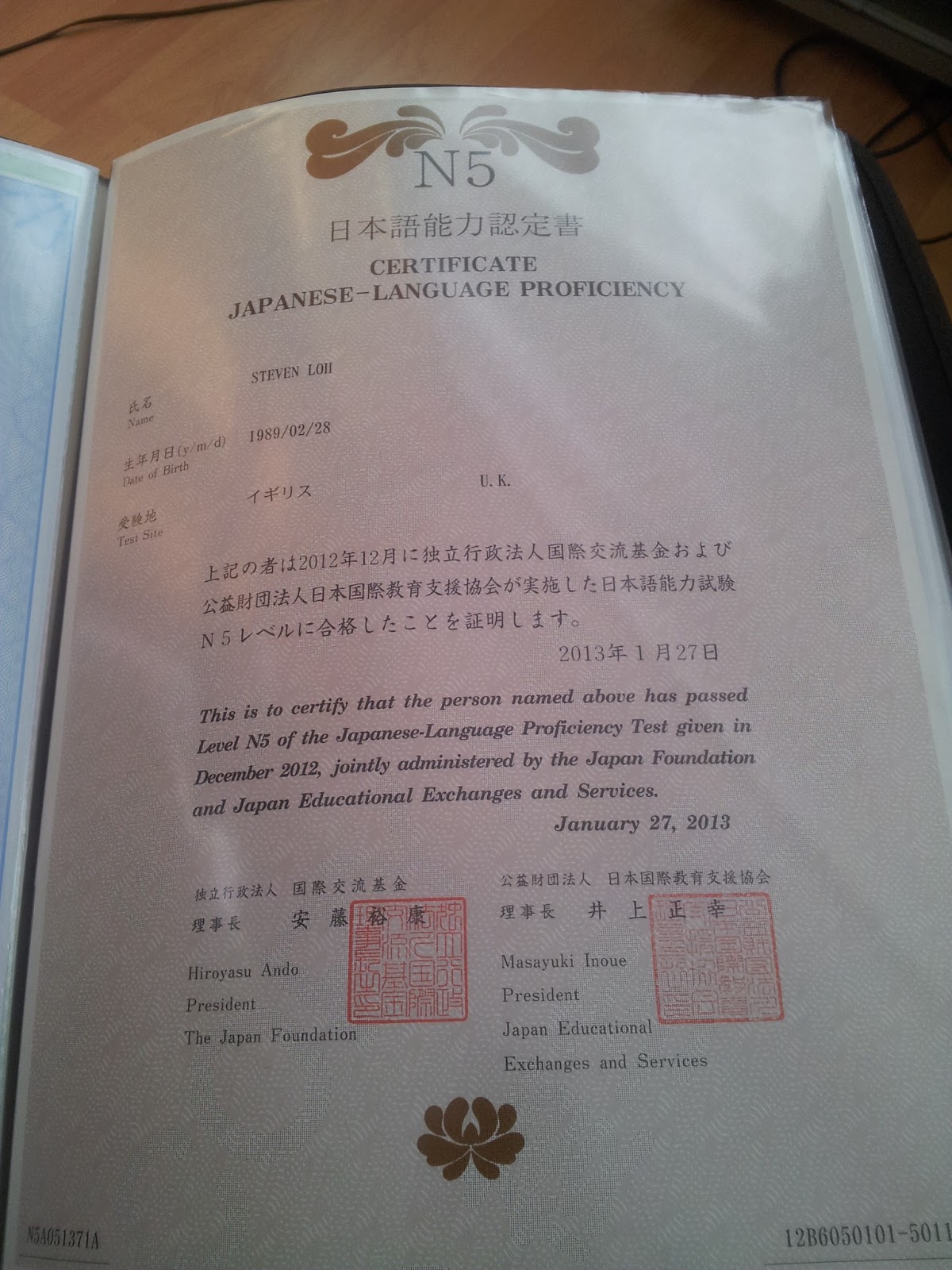 Jlpt N5 Certificate
