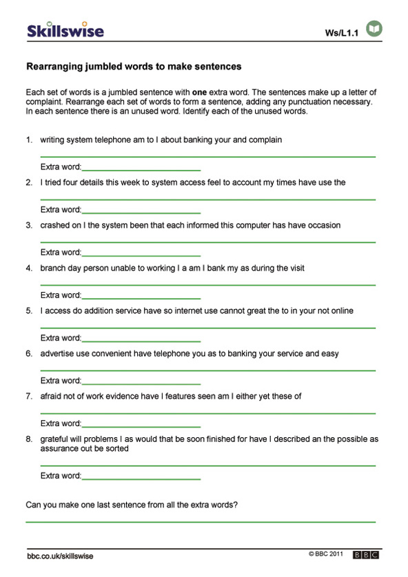 Jumbled Sentences Worksheets Year 1