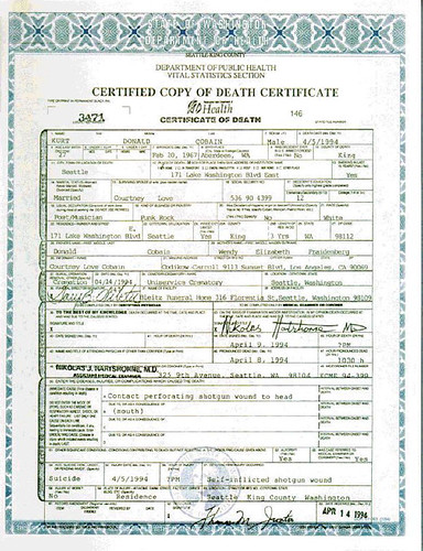 Kurt Cobain Death Certificate