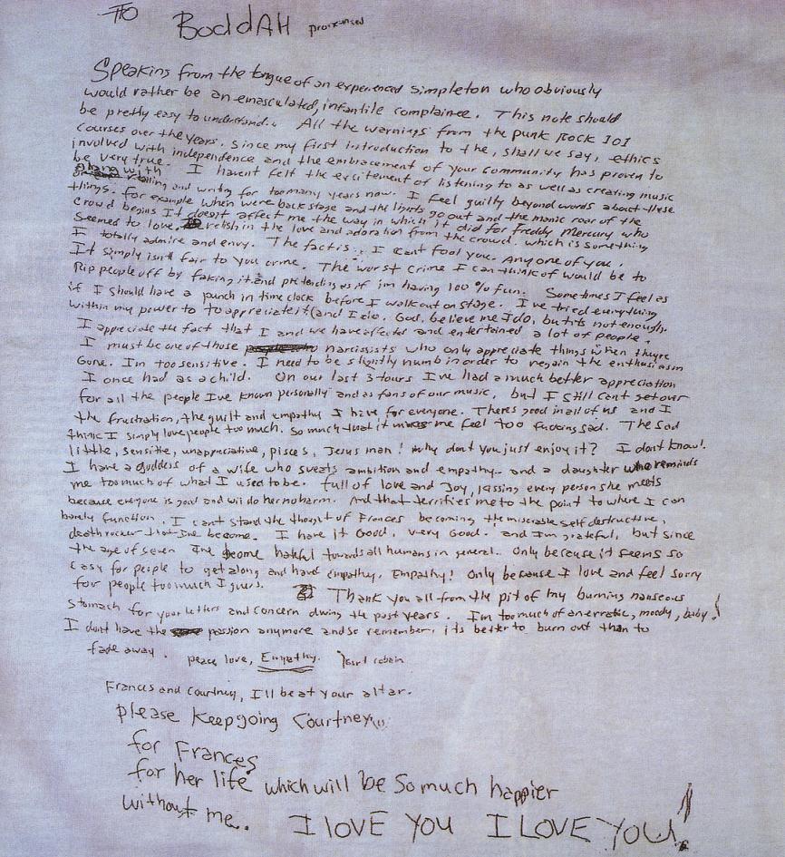 Kurt Cobain Death Letter