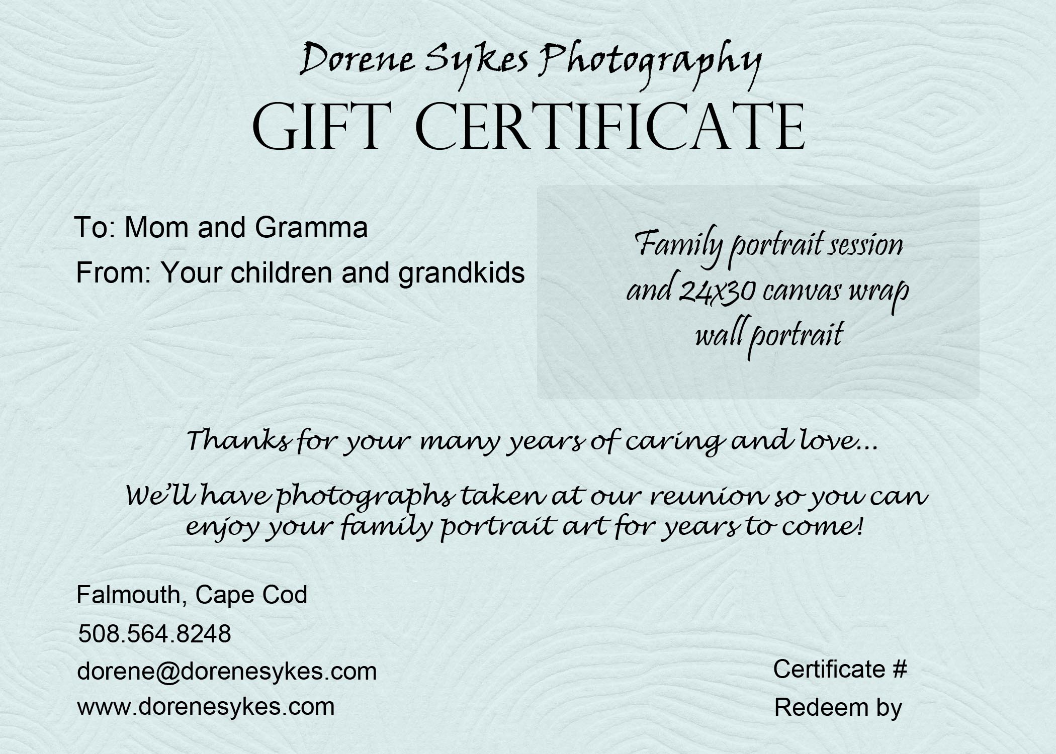 Photography Gift Certificate Samples