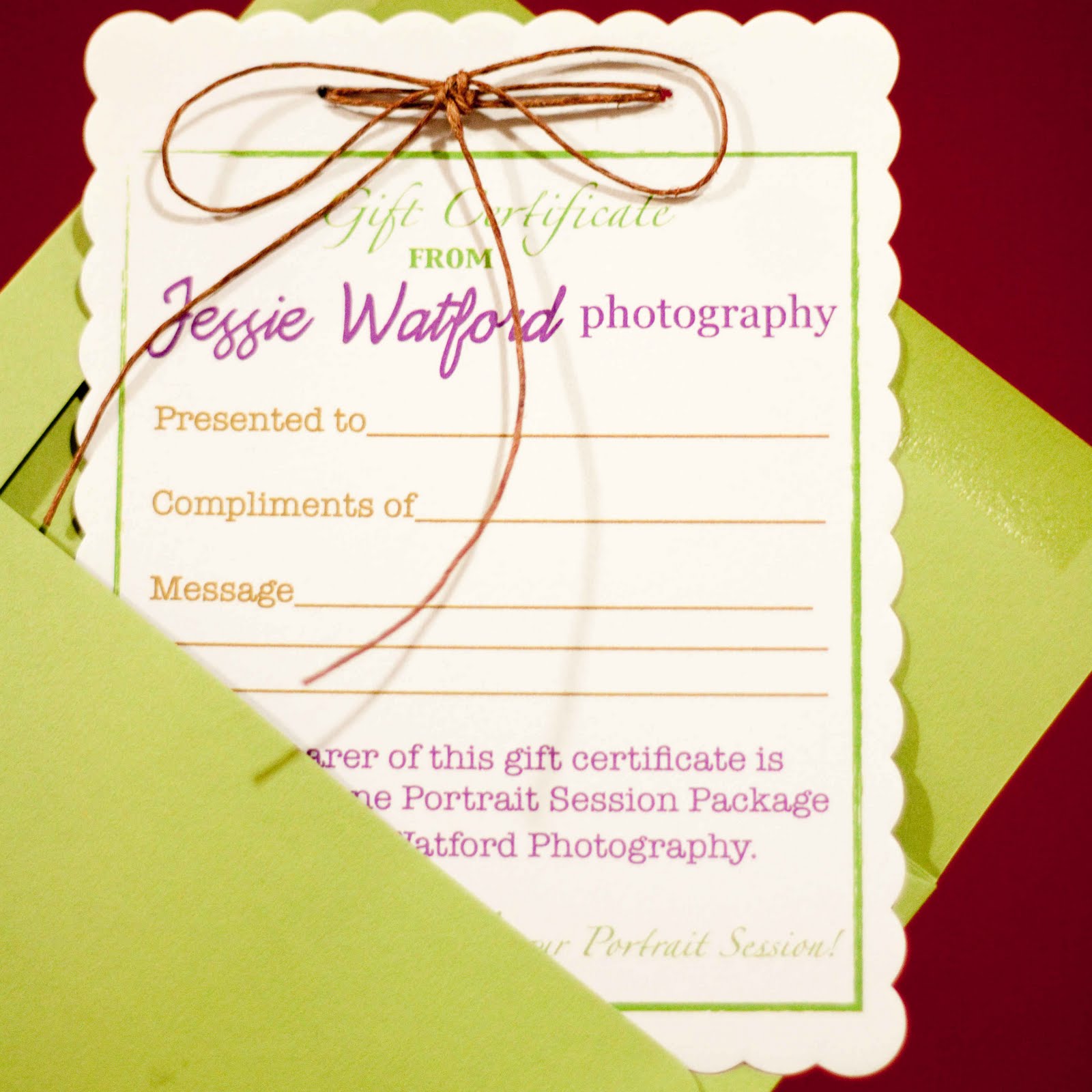 Photography Gift Certificate Wording
