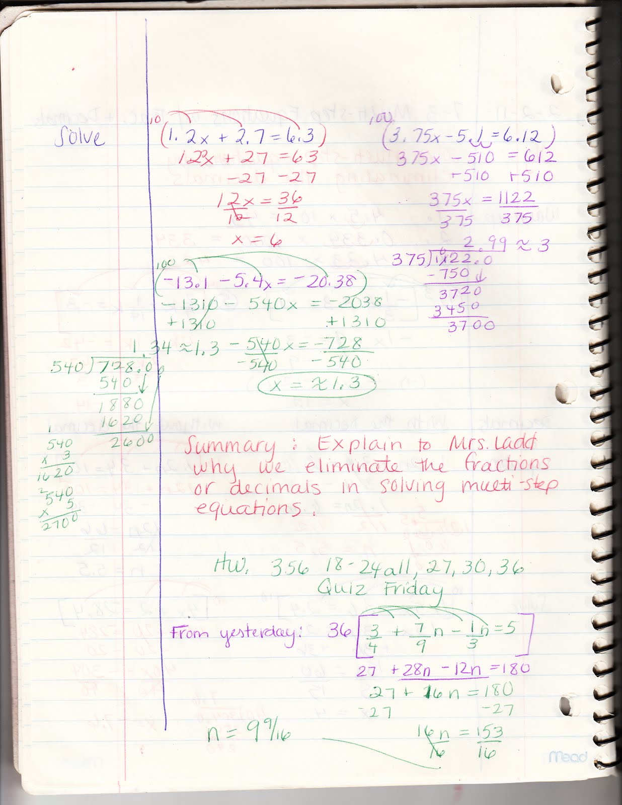 Practice 7 3 Multi Step Equations With Fractions And Decimals