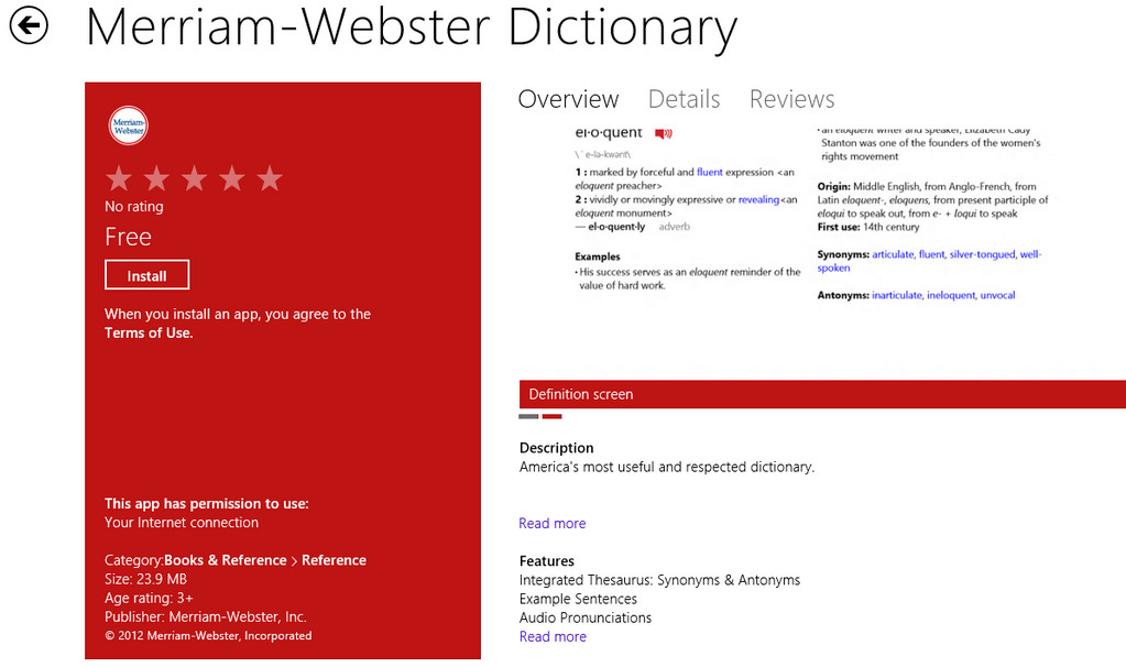 Webster Dictionary App